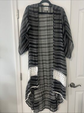 BCBGeneration Black and Gray Sheer Striped Duster